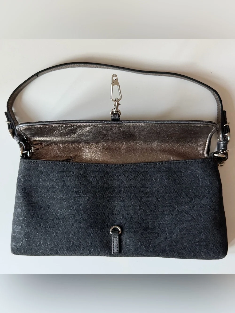 Coach 6380 Hamptons Signature Demi Flap Shoulder Bag Black Jacquard Y2K